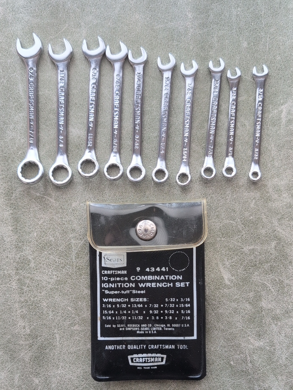 Vintage Sears Craftsman 10-Piece Combination Ignition Wrench Set